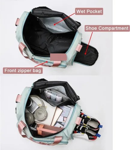Miniatura 221 de Pequeña bolsa de gimnasio para mujer, bolsa de viaje con compartimento para zapatos