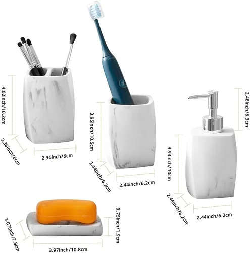 Miniatura 2 de Juego de accesorios de baño, organizador de baño de 4 piezas con vaso de cepillo de dientes, dispensador de jabón, jabonera, vaso, kits de resina