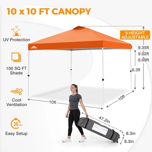 Miniatura 465 de EAGLE PEAK Tienda de campaña desplegable con bolsa de transporte con ruedas, 8 estacas, 4 cuerdas, 4 bolsas de peso, toldo de tienda de campaña