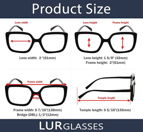 Miniatura 6 de LUR Lentes para mujer, montura grande, 4 pares de lentes elegantes para lectores