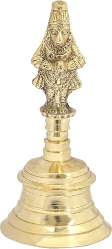 Wonderlist Handicrafts Campana de Pooja de latón con dioses sentados en la parte superior (Hanuman)