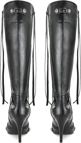 Miniatura 4 de Dsevht Botas altas hasta la rodilla negras de aguja para mujer, botas de tacón alto de moda con cremallera
