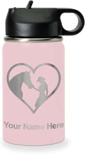 Miniatura 78 de LaserGram Botella de agua personalizada, corazón de vaquera de caballo, acero inoxidable de doble pared aislada al vacío con popote superior, regalo
