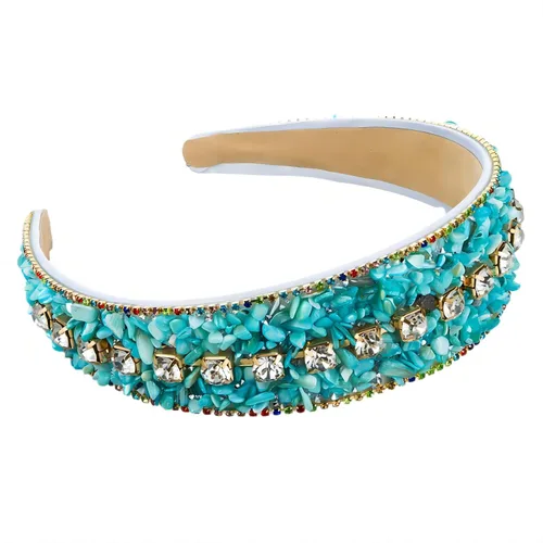 Miniatura 20 de Diademas turquesa para mujeres y niñas, banda ancha antideslizante para la cabeza, bandas para la cabeza con nudo superior, diadema de perlas de Azul