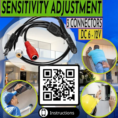 Miniatura 4 de Micrófono CCTV con preamplificador RCA Audio Out 12V DC — Ganancia ajustable — para cámaras DVR/NVR e IP (1 paquete)