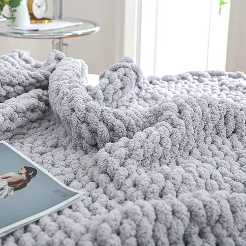 Miniatura 15 de Bigacogo Manta de punto grueso para sofá, 51 x 63 pulgadas, 100% tejida a mano con hilo de felpilla grueso jumbo, acogedoras y suaves mantas grandes