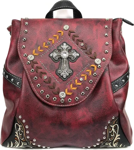 Miniatura 2 de Justin West Moda Western Cross Rhinestone Ocultar Llevar Mujer Mochila Monedero