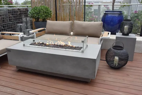Elementi Granville Paquete de Hoguera para Exteriores - Juego de Fogata Exterior Incluye Mesa de Hoguera de Concreto a Propano de 60", Pantalla
