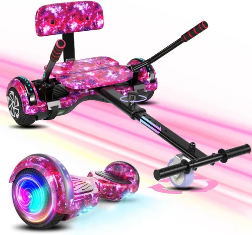 Scooter con accesorio de asiento para niños y adultos, scooter de equilibrio de 6.5 pulgadas y 8.5 pulgadas con altavoces Bluetooth y luz LED