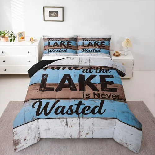 Miniatura 12 de Erosebridal Juego de edredón de barco muelle, juego de ropa de cama con diseño de paleta de lago, tamaño individual para niños, adolescentes
