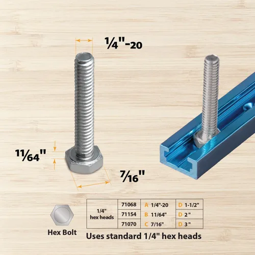 Miniatura 4 de POWERTEC 71066 - Riel en T universal de perfil de doble corte de 36 pulgadas con agujeros de montaje preperforados, 1PK, riel en T para plantillas