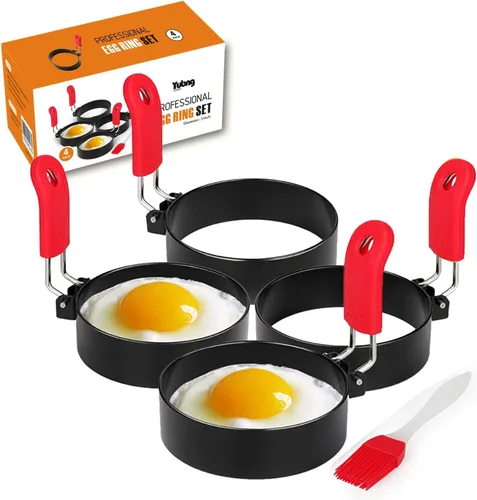 Anillos para huevos de acero inoxidable de 3 pulgadas para Egg McMuffins, paquete de 4, moldes para huevos para freír huevos, anillo para mini Rojo
