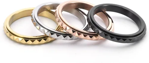 Miniatura 6 de Nanafast Anillos de ansiedad de acero de titanio de 0.118 pulgadas para mujeres y hombres, anillos multifacéticos para ansiedad, anillos giratorios