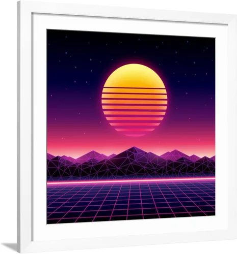 Miniatura 14 de ART.COM Wall Art Print Retro Futuristic Background 1980S Style. Digital Landscape in a Cyber World. Retro Wave Music Album on Black Frame by Kelvin