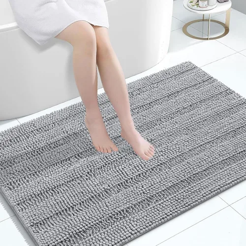 Miniatura 190 de Grandaily Alfombras de baño de felpilla a rayas de 24 x 16 pulgadas, extra gruesas y suaves, absorbentes, parte trasera de goma, alfombra de ducha