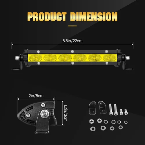 Miniatura 2 de AUXTINGS 2 x 7 pulgadas 30 W amarillo ámbar de una sola fila LED barra de luz 3000 K perfil bajo ultra delgado mini haz de inundación LED