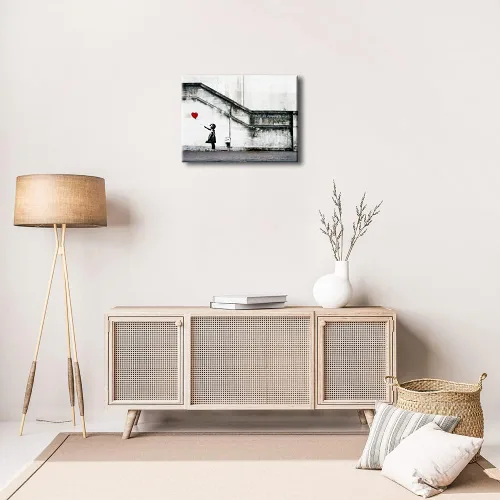 Miniatura 2 de Pyradecor Banksy Grafitti Girl with Red Balloon Grey Love Pictures Cuadros sobre lienzo, arte de pared moderno, impresiones en lienzo para sala