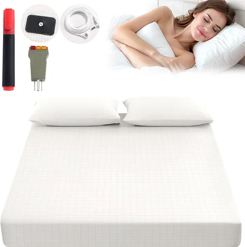 Miniatura 8 de Sábana de fibra plateada, 90% algodón orgánico + 10% fibra de plata pura, mejora el sueño y alivia el dolor, sábanas de cama (gris, Queen)