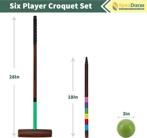 Miniatura 2 de SpexDarxs Juego de croquet para seis jugadores de 28 pulgadas, kit de croquetas con mazos de madera de primera calidad, bolas de colores, mechones