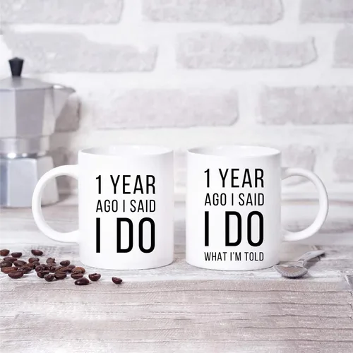 Miniatura 4 de Andaz Press Divertida taza de café de 11 onzas para parejas con texto en inglés "I Said I Do, I Said I Do What I'm Told", paquete de 2 con caja