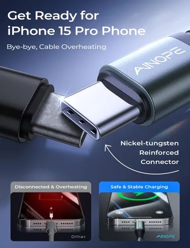 Miniatura 5 de Cable AINOPE USB C a USB C, Cable USB C de 1 Pie de Carga Rápida con Adaptador USB a USB C, Cable USB a USBC de 60W para iPhone 17 Pro Max Air, Gris
