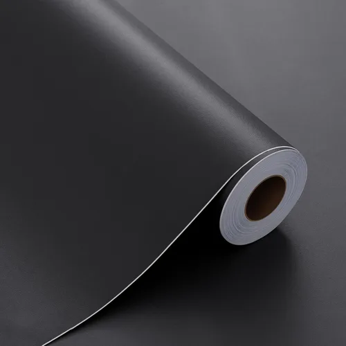 Miniatura 6 de FUKU MON Papel tapiz negro de 24"x394" para despegar y pegar, papel de contacto negro mate texturizado sólido, autoadhesivo, extraíble, grueso
