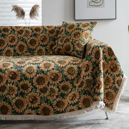 Miniatura 30 de vctops Fundas de sofá jacquard vintage para sofá seccional patrón de pájaros funda de sofá con flecos para perros fundas de sofá de dos plazas funda