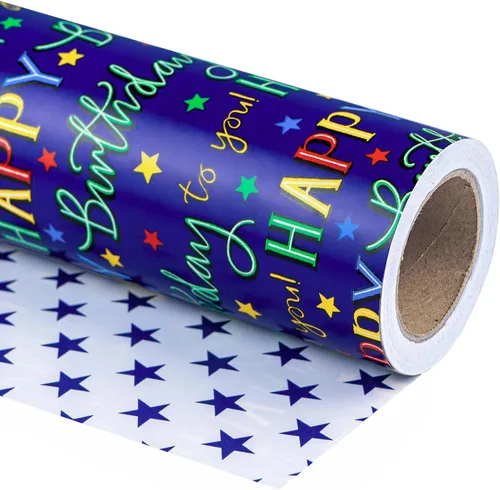 Miniatura 19 de WRAPAHOLIC Papel de regalo reversible, mini rollo, 17 pulgadas x 33 pies, diseño de mármol azul con rayas para cumpleaños, vacaciones, bodas, baby