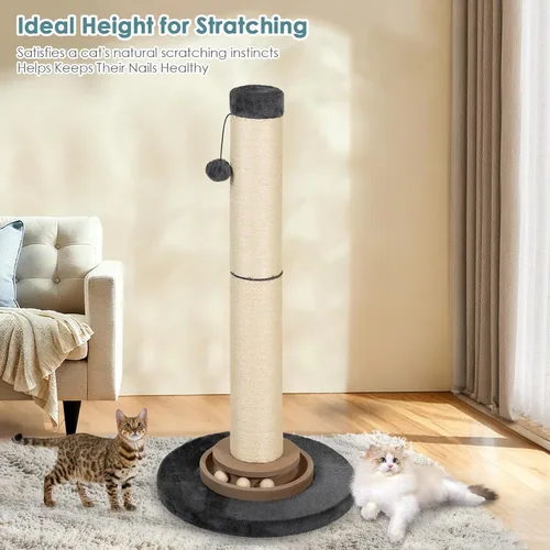 Miniatura 5 de Poste rascador para gatos resistente, 35 pulgadas de alto, torre de árbol para gatos con bola colgante para gatos de interior y adultos, poste
