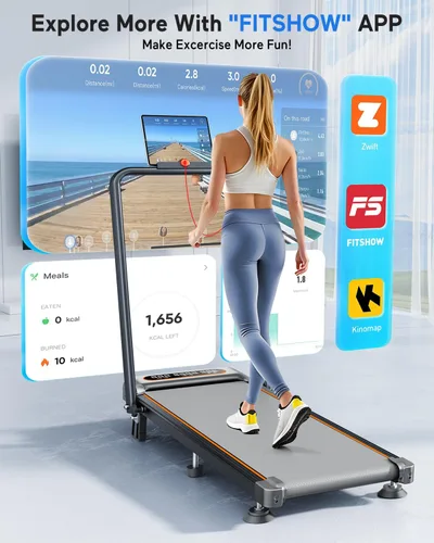 Miniatura 7 de Rayspace Caminadora plegable con 10% de inclinación mejorada, 3.5 HP de bajo ruido, caminadora con barra de mango 4 en 1, cinta de correr portátil