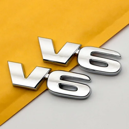 Miniatura 3 de 2pcs Metal Chrome V6 Motor Badge Sport Turbo Sticker Car Trunk Emblema Calcomanía (negro)