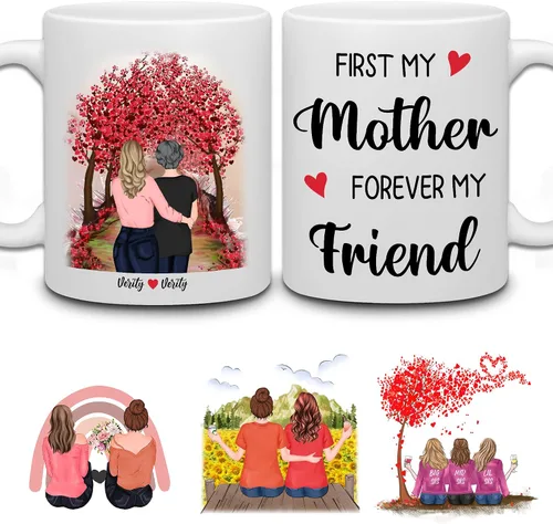 WHIDOBE Taza de café personalizada de 11 onzas, taza de 15 onzas para mamá, hija con personajes femeninos, nombres, citas, regalo para mamá de hija
