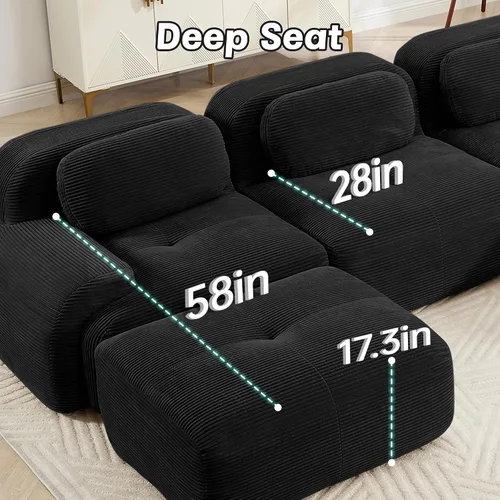Miniatura 6 de Sofá sin hueso de 82 pulgadas, cómodo sofá cama de dos plazas, sofá comprimido con asiento profundo, sofá nube de pana para sala de estar
