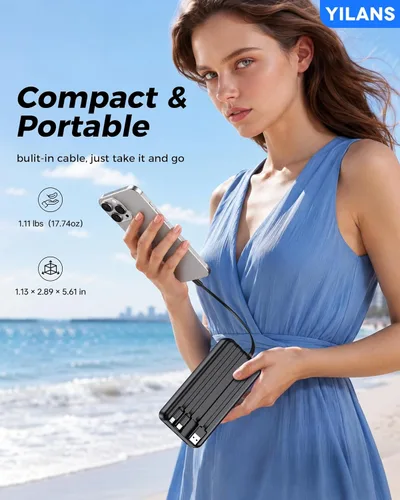 Miniatura 4 de Cargador portátil, cargador de batería de 50000 mAh, cable integrado, 22.5 W PD USB C de entrada y salida de carga rápida, batería externa con 6