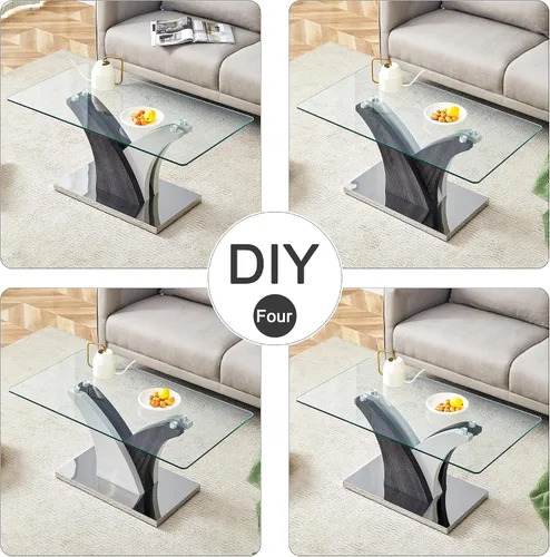 Miniatura 6 de Mesa de centro rectangular de vidrio para sala de estar, mesa central transparente moderna de 39 pulgadas, mesa de sala de estar de vidrio templado