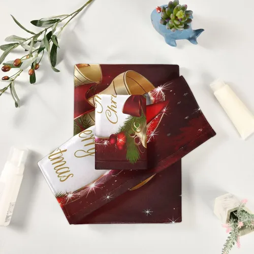 Miniatura 6 de Qilmy Juego de toallas de Navidad con lazo y copos de nieve, toallas de baño, toallas de mano ultrasuaves, toalla de cara, toalla para gimnasio