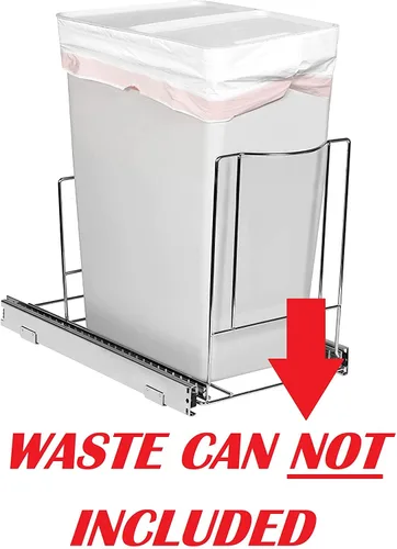 Miniatura 3 de Bote de basura extraíble para gabinete, 12 galones, 48 cuartos de galón, cromado resistente, deslizante suave con almacenamiento de bolsa de basura