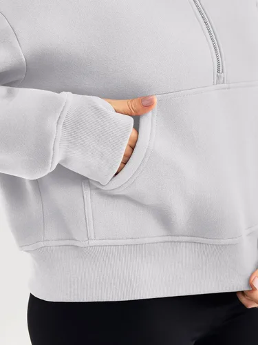 Miniatura 4 de Trendy Queen Sudaderas con capucha para mujer, con cremallera de un cuarto, sudaderas de gran tamaño, media cremallera con bolsillos, ropa de otoño