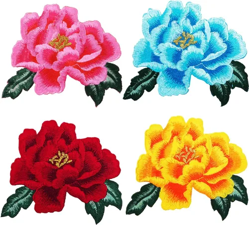 Mini Skater Parche bordado floral de peonía para planchar o coser, parche decorativo para ropa, chaquetas de mezclilla, camisetas, vestidos, Rosa