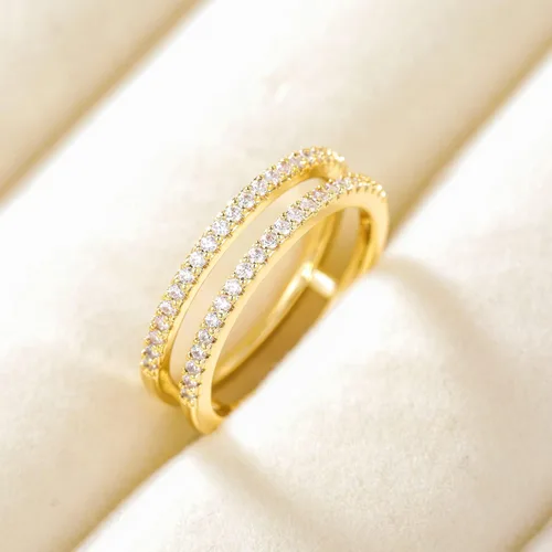 Miniatura 3 de Mameloly Alianzas de boda para mujer, delicadas circonitas cúbicas de media eternidad, apilables, refuerzo de compromiso, doble anillo tamaño 4-12