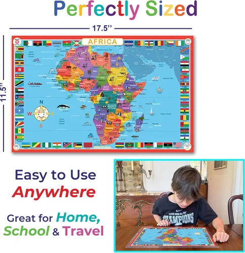 Miniatura 8 de Tot Talk Map of Africa Kids - Mantel individual educativo para niños, colección Part of Our World con actividades en la parte posterior, manteles