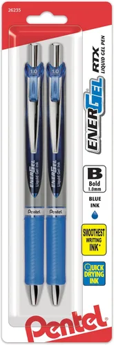 Miniatura 9 de Pentel EnerGel RTX - Bolígrafo de gel líquido retráctil, (1.0mm), línea gruesa, punta de metal, tinta verde, paquete de 2 unidades (BL80BP2D)