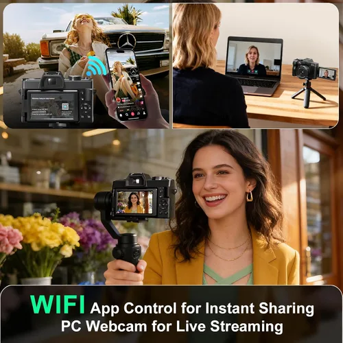 Miniatura 4 de Cámaras digitales para fotografía con control WiFi y aplicación, cámara de vlogging Ture 4K y 48MP para YouTube, compacta