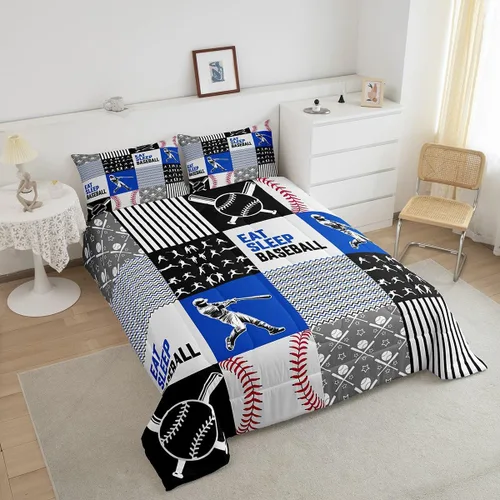 Miniatura 3 de Erosebridal - Juego de edredón con temática de béisbol para niños, juego de ropa de cama con diseño de béisbol, edredón deportivo con estampado