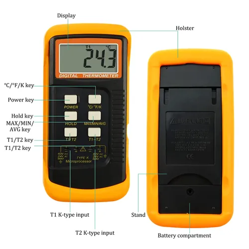 Miniatura 2 de Termómetro de termopar tipo K Probador de termopar de canales dobles (-58 ~ 2372 °F) Medidor de escala Kelvin de temperatura de alta precisión