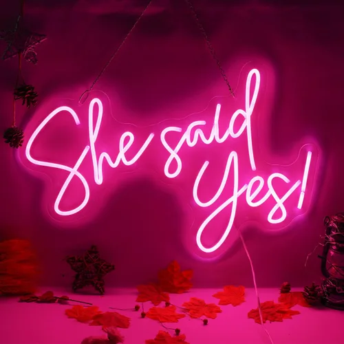Letrero de neón con texto en inglés "She Said Yes", letrero de neón con logotipo LED, personalizado, decoración de habitación de fiesta de novia