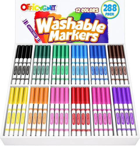 Officygnet 288 marcadores lavables a granel, marcadores para colorear para niños, marcadores finos a granel en 12 colores surtidos, marcador de