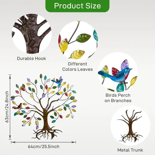 Miniatura 2 de VEWOSTAR Arte de pared de metal para sala de estar, decoración del hogar, hojas coloridas, escultura de pared, árbol de la vida, hecho a mano
