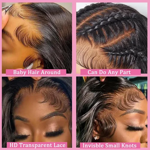 Miniatura 8 de QZOQZO Pelucas de encaje frontal 13x6 de cabello humano, prearrancadas, densidad del 180%, onda corporal, HD, frontal de encaje, sin pegamento