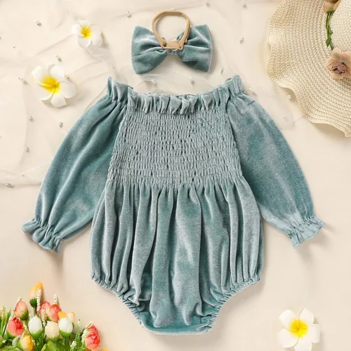 Miniatura 38 de GRNSHTS Ropa de primer cumpleaños para niña de terciopelo de un año de edad, mameluco de manga larga + diadema, 2 piezas de trajes de pastel